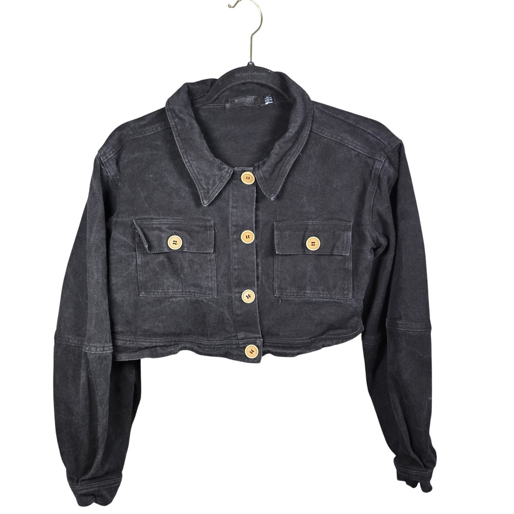 Missguided Womens Cropped Denim Jacket Washed Black Button Front Size‎ US 4